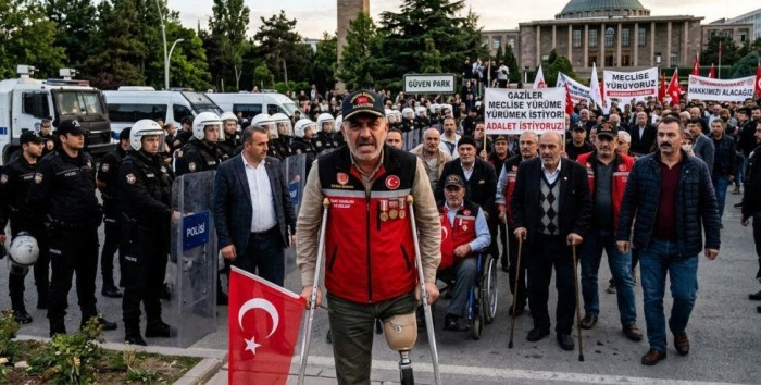 ANKARA&rsquo;DA BARİKATLI BİLEK G&Uuml;REŞİ: PROTEZLERİNİ MECLİS&rsquo;E BIRAKMAK İSTEYEN GAZİLERE GE&Ccedil;İT VERİLMEDİ