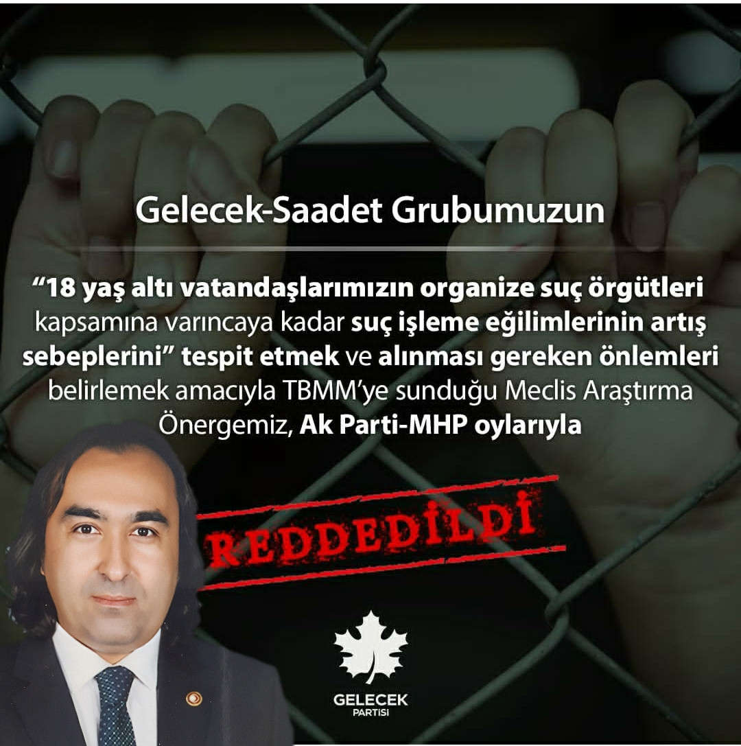 Aydoğmuş, artan suçlara dikkat çekerek, soru önergesinin reddedilmesini eleştirdi  GENÇLER ÇOCUK YAŞTA SUÇ ÖRGÜTLERİNİN ELİNE DÜŞÜYOR