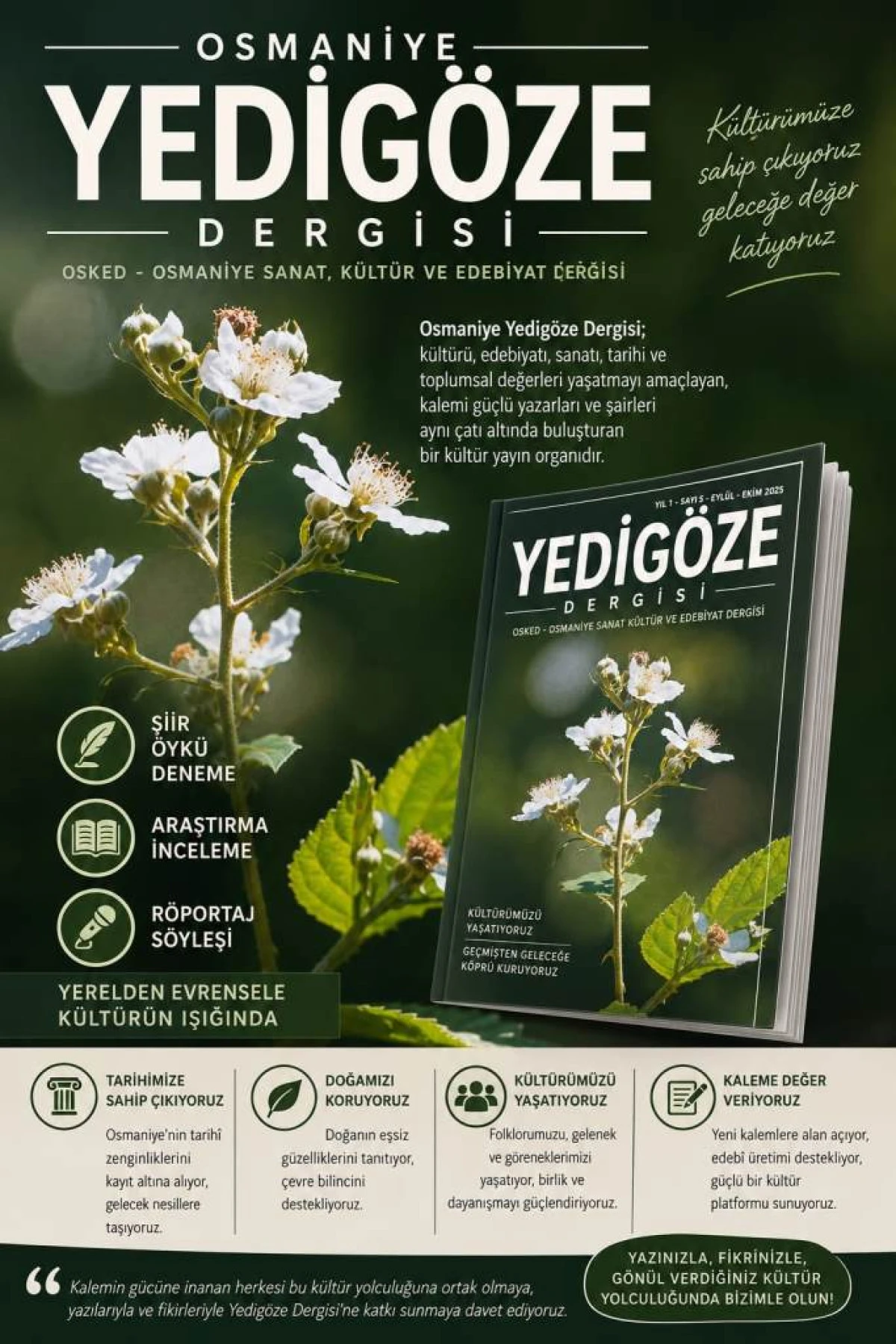 OSMANİYE&rsquo;NİN K&Uuml;LT&Uuml;R PINARI: YEDİG&Ouml;ZE DERGİSİ HER AY OKURLARIYLA BULUŞUYOR